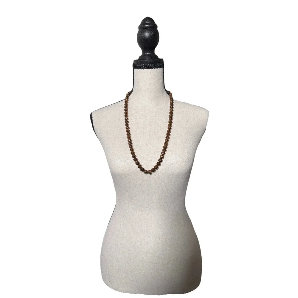 Womens Faceted Metallic Bronze Beaded Strand Necklace 28 Inch Continuous‎ Loop